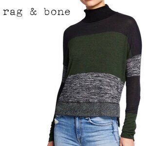 Rag & bone - Bowery Turtleneck in Green + Grey, size Medium, Boxy Oversize